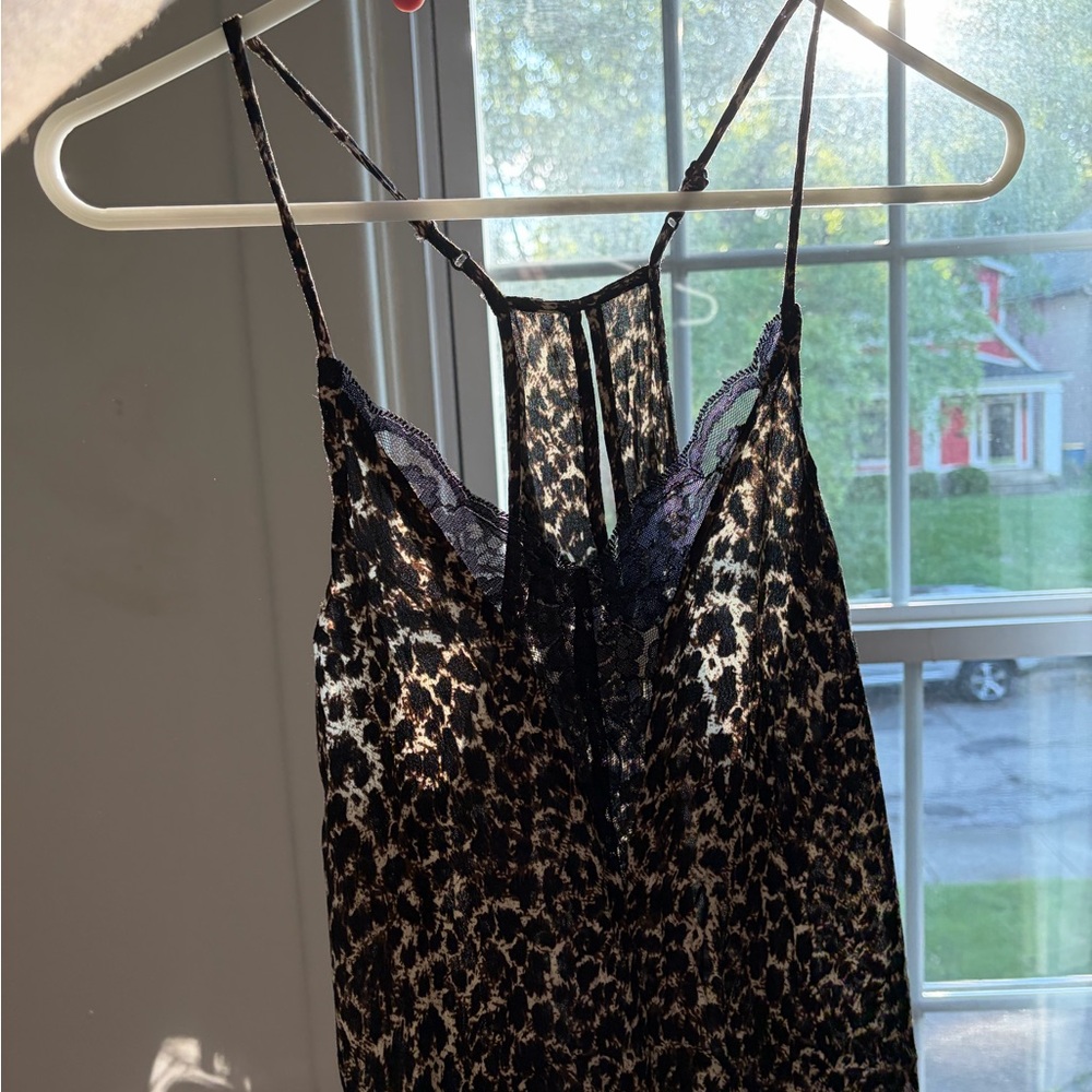 Women's Leopard Print Lace-Trim Slip Dress - Black/Cream